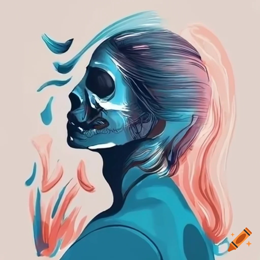 artwork of a student with open mouth expelling a death-like specter