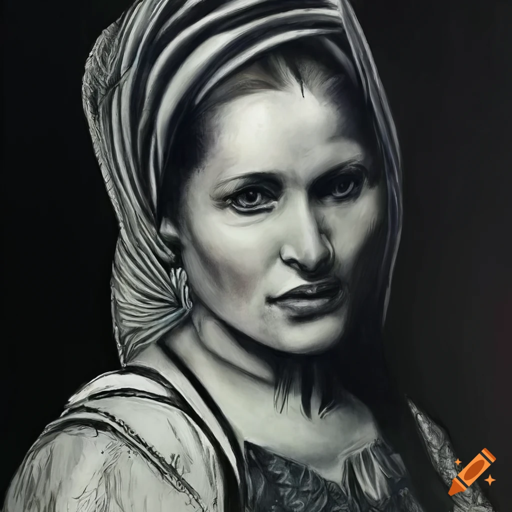 detailed pencil portrait of a Bosnian woman