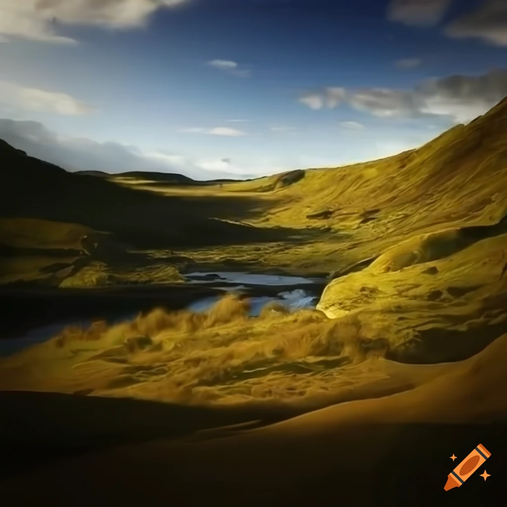photorealistic landscape inspired by Lord of the Rings