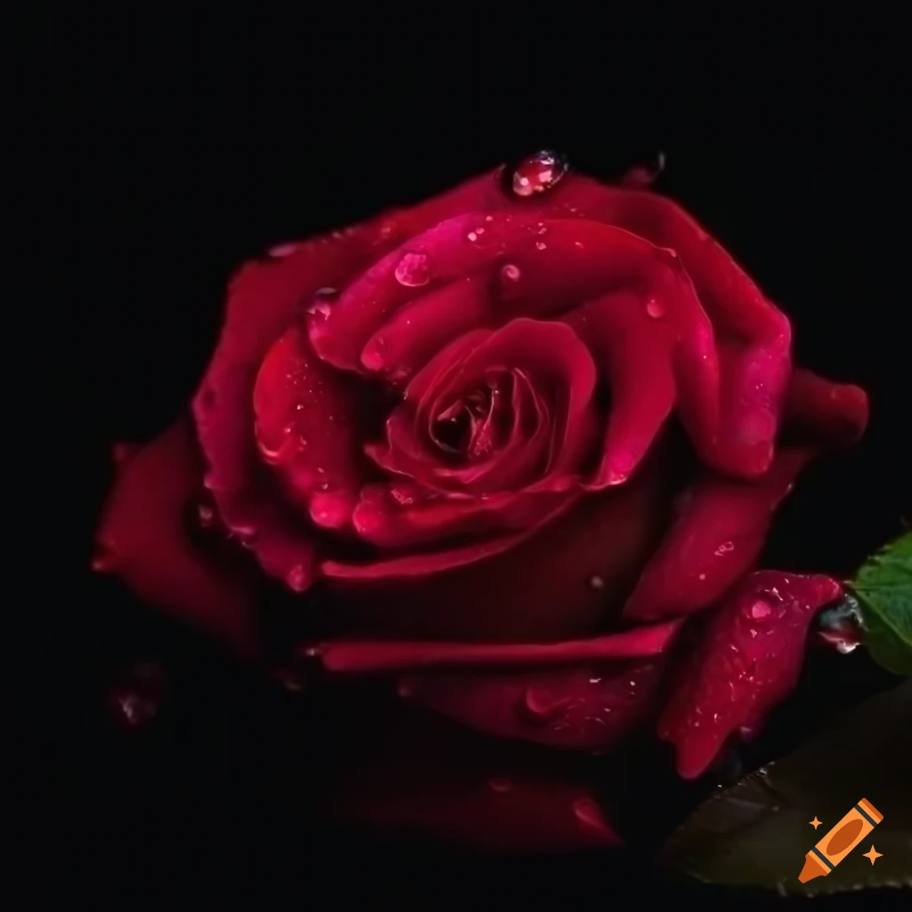 close-up of a wet rose on black background