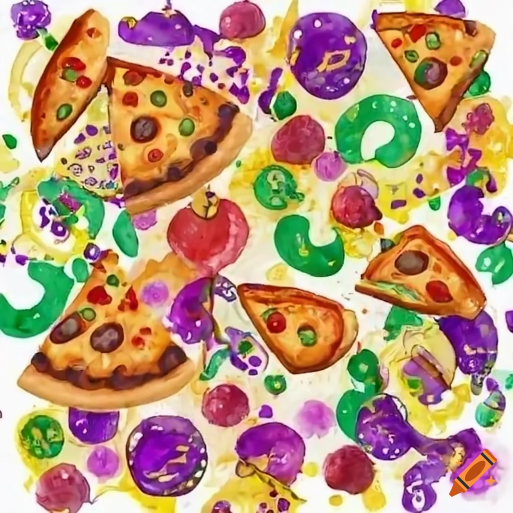 Mardi Gras parade with pizza theme