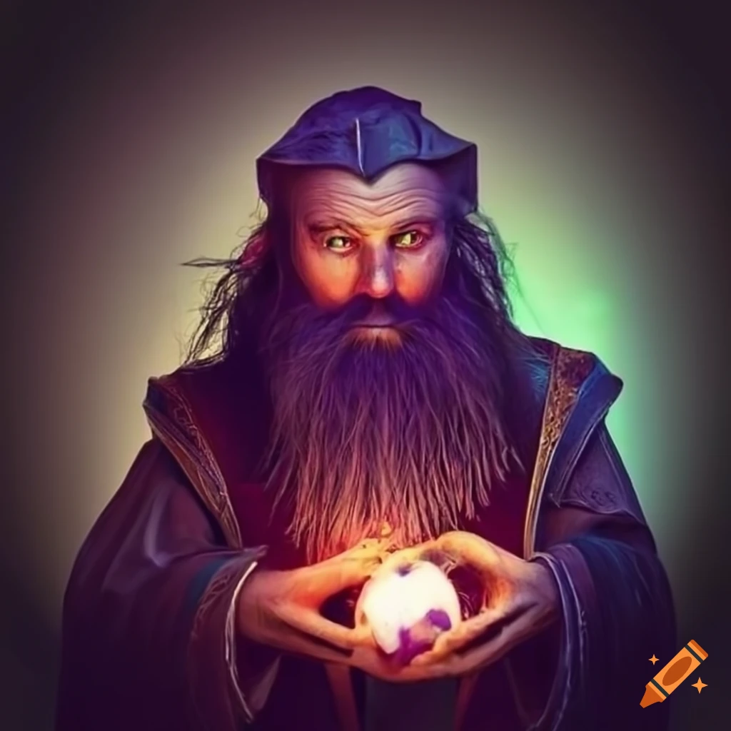 photo of a bearded mage with a purple orb