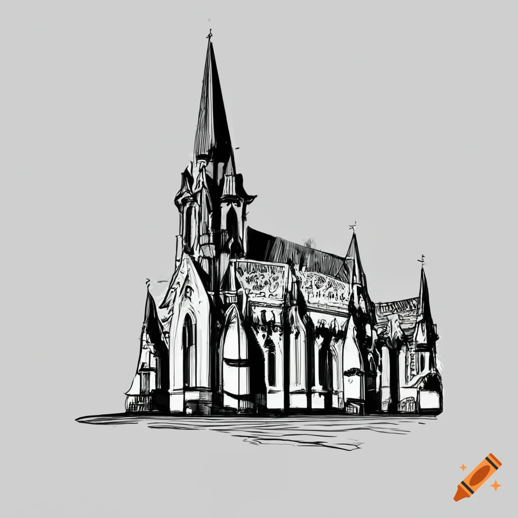 black and white lineart of a gothic church