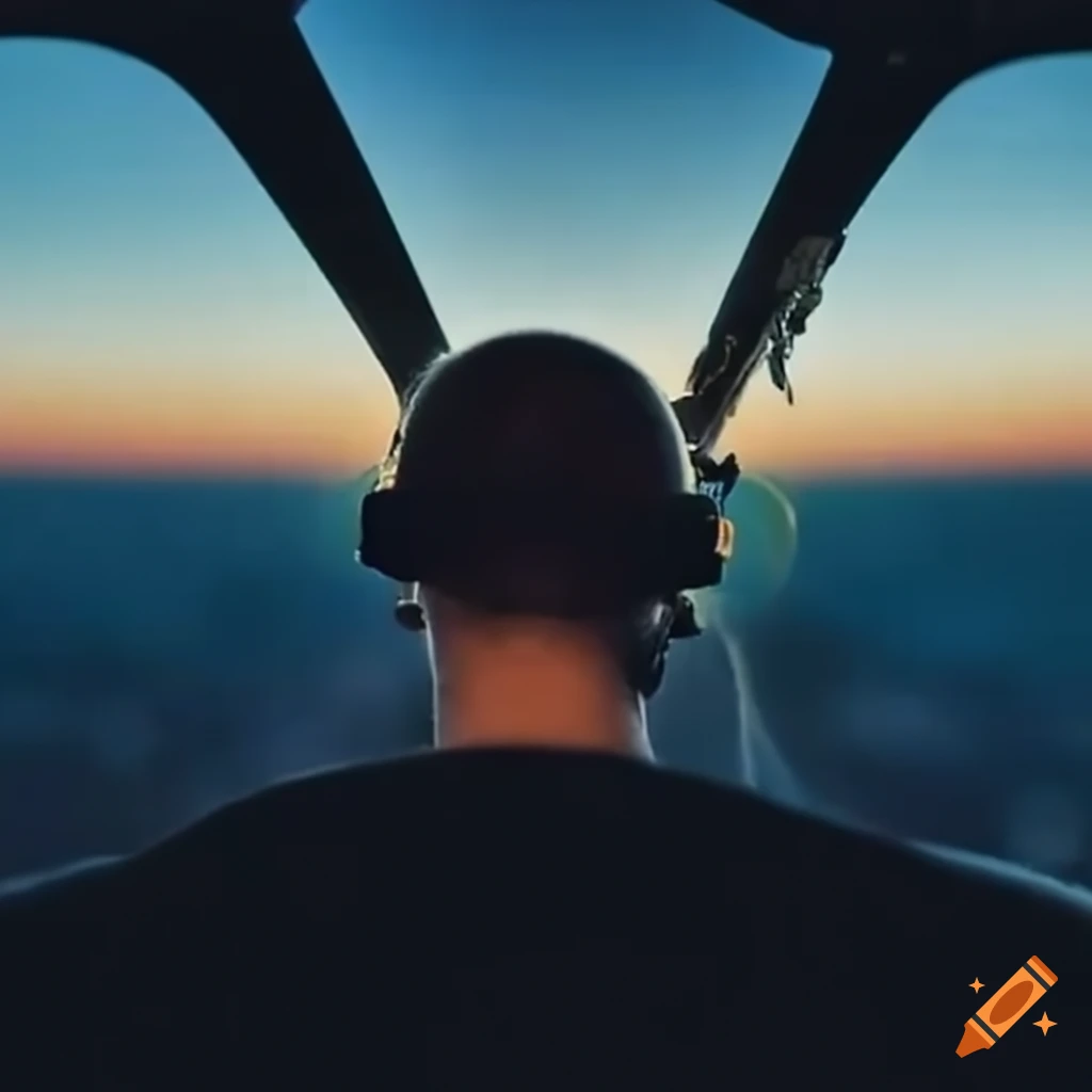 image of a bald man piloting a plane