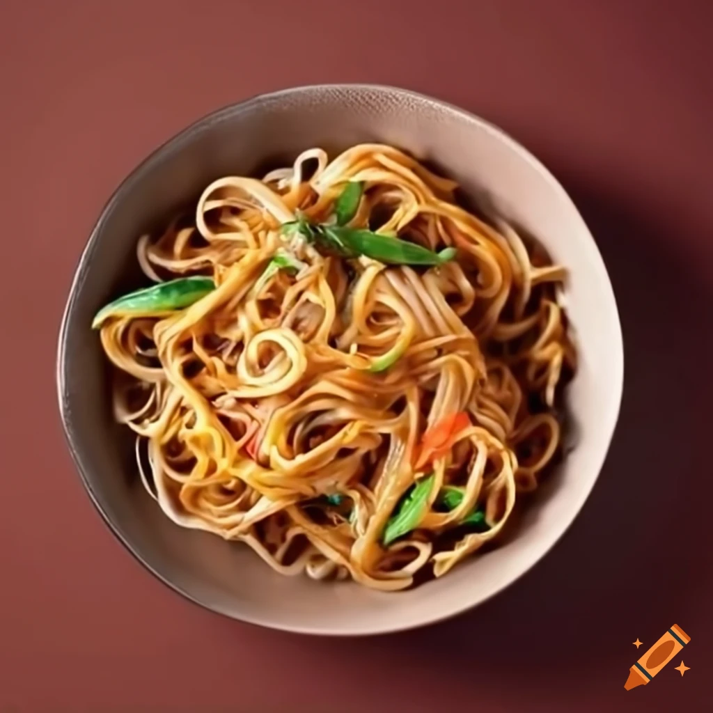 delicious fried noodles in a paper bowl