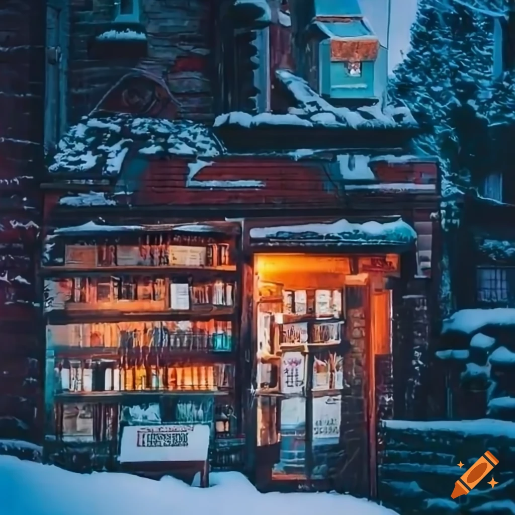 snowy mountain town apothecary shop