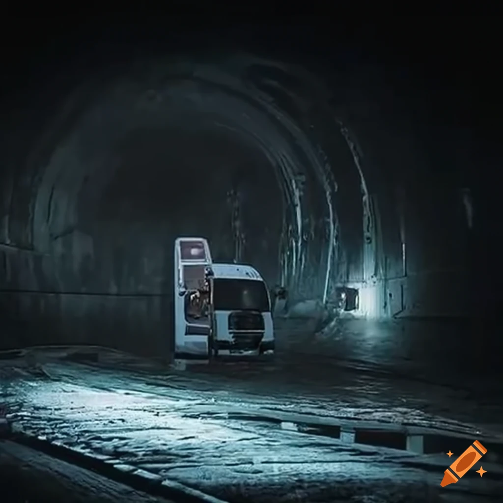 image of a mysterious ice cream van in dark tunnels