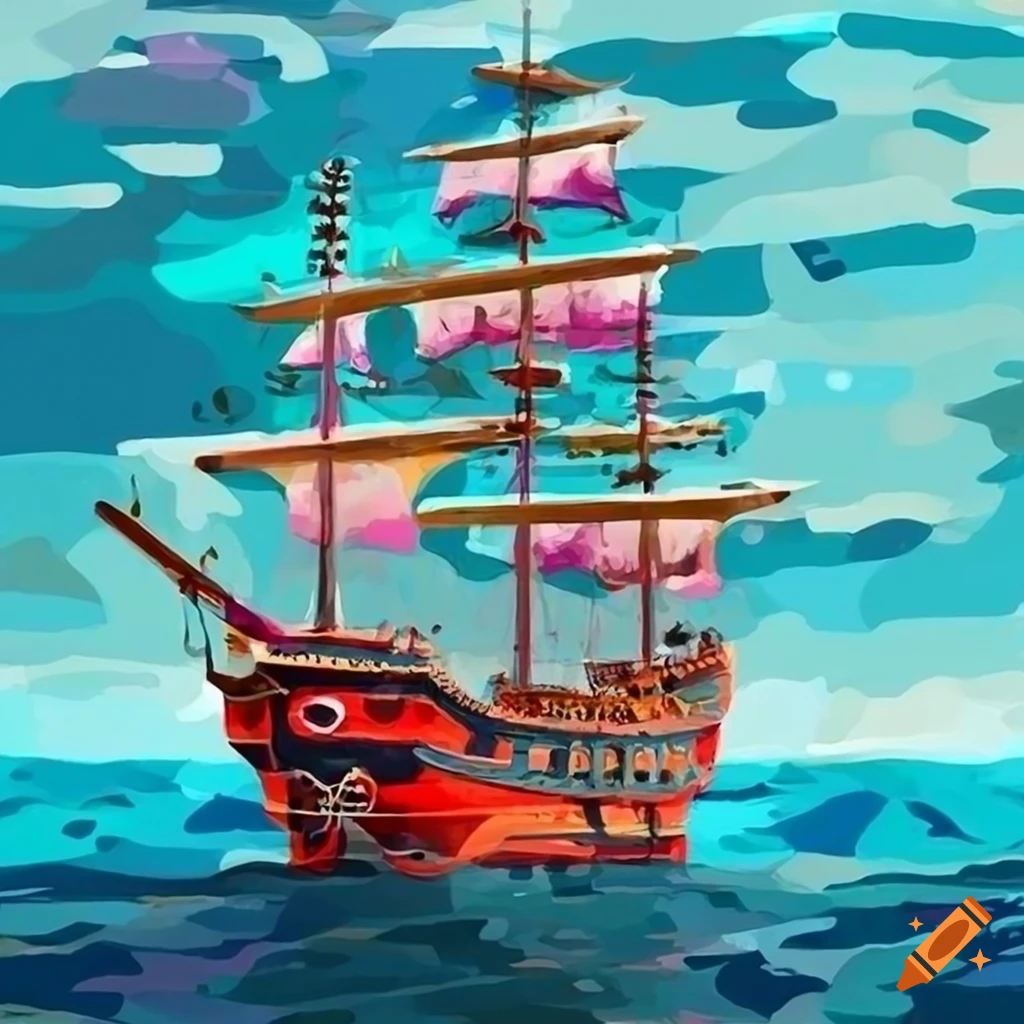 colorful pirate ship in a cove