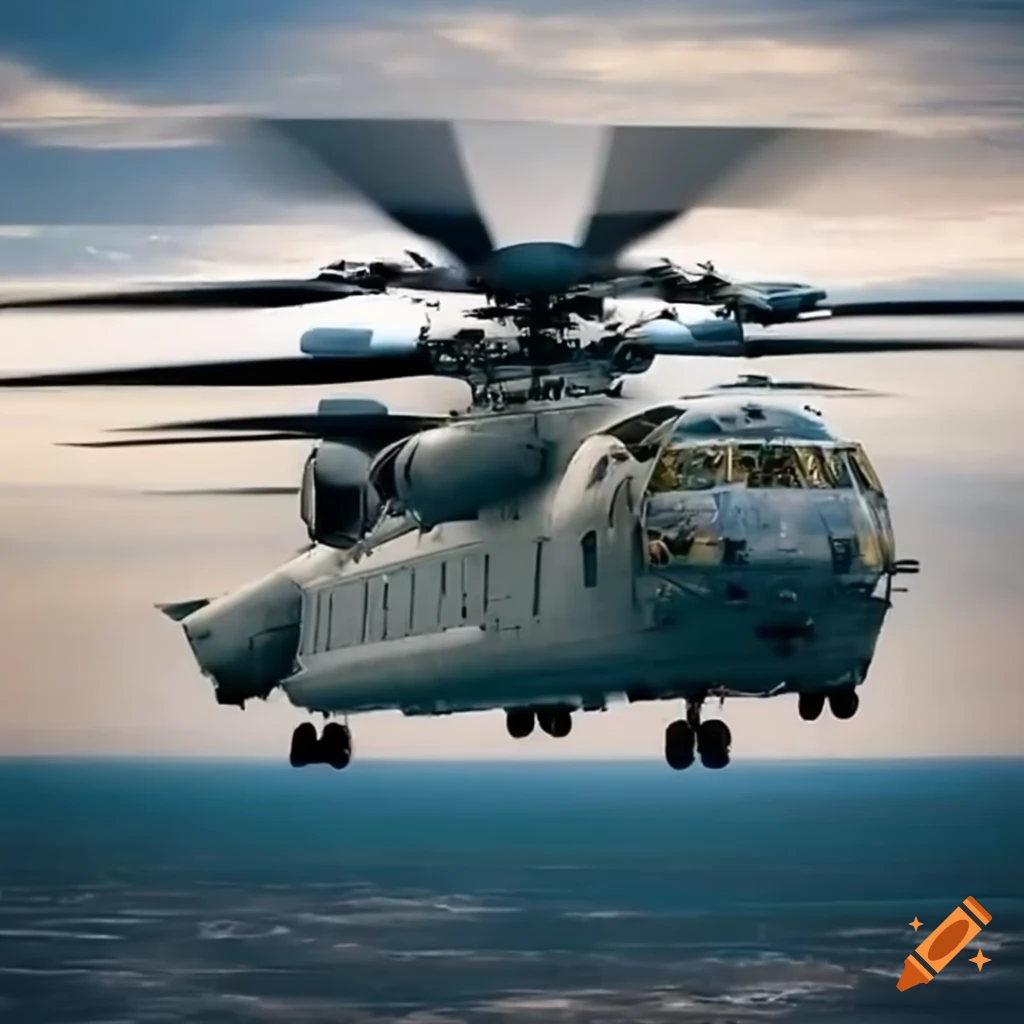 cargo helicopter soaring through the sky