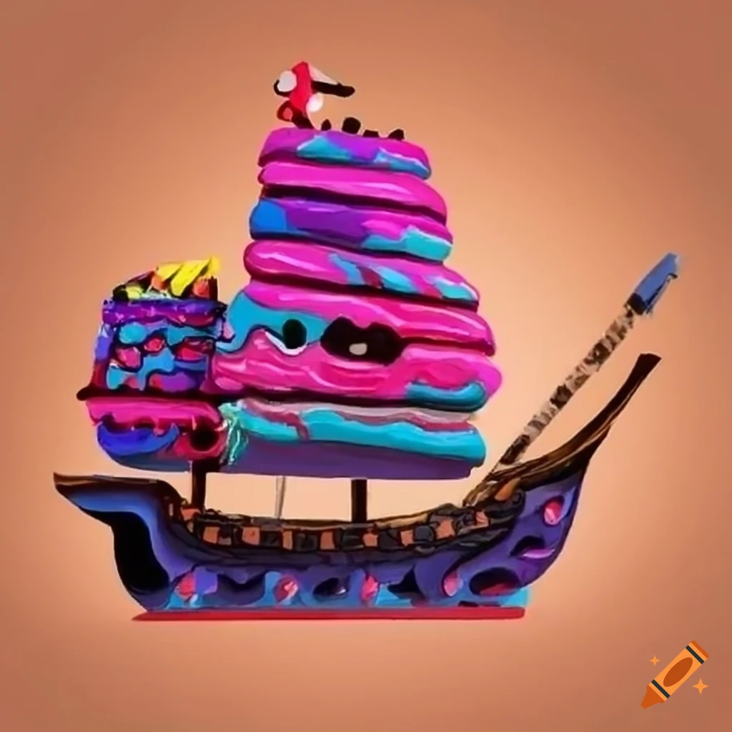 colorful crayon painting of a pirate ship