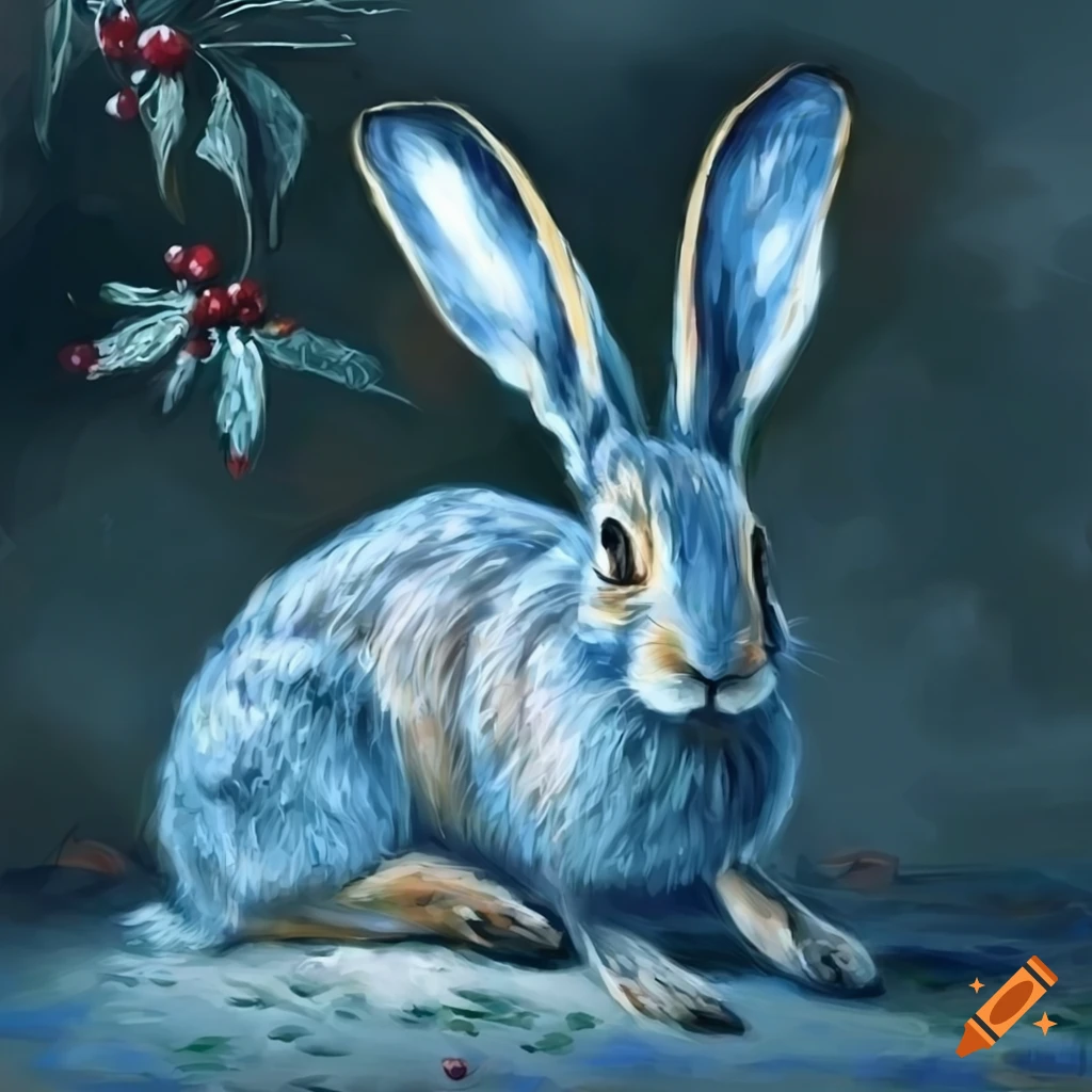 Blue hare in Renaissance style by Davinci