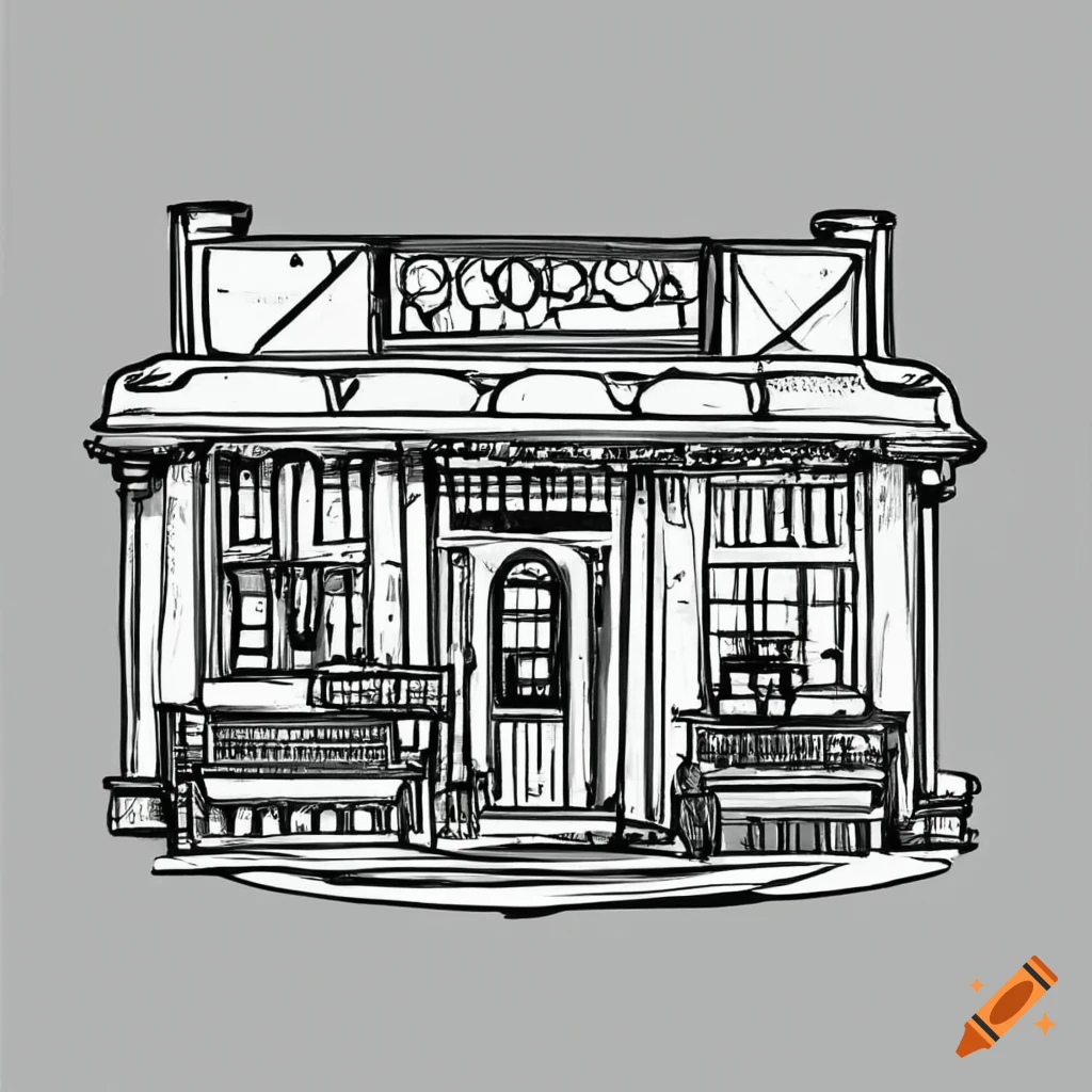 coloring page of a cute outdoor pub