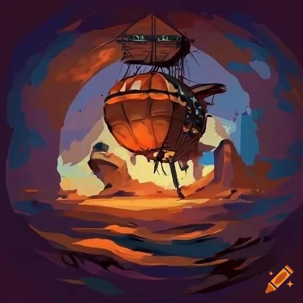 steampunk airship fight game background