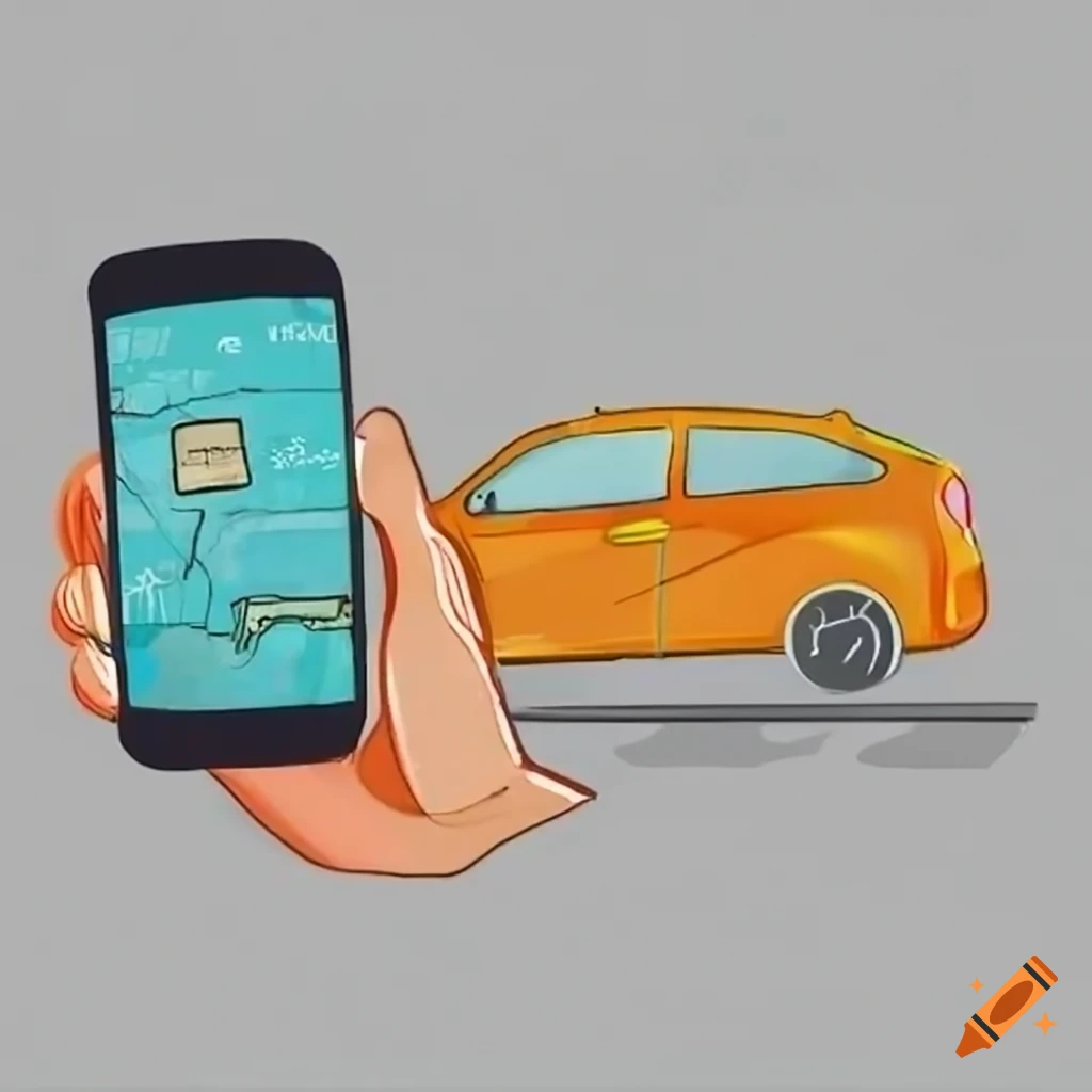 illustration of car sharing with people using a mobile app