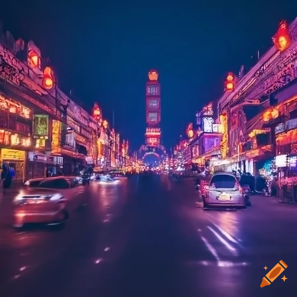 glowing lanterns in the streets of Beijing