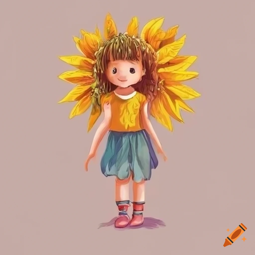 colorful illustration of a sunflower and a little girl