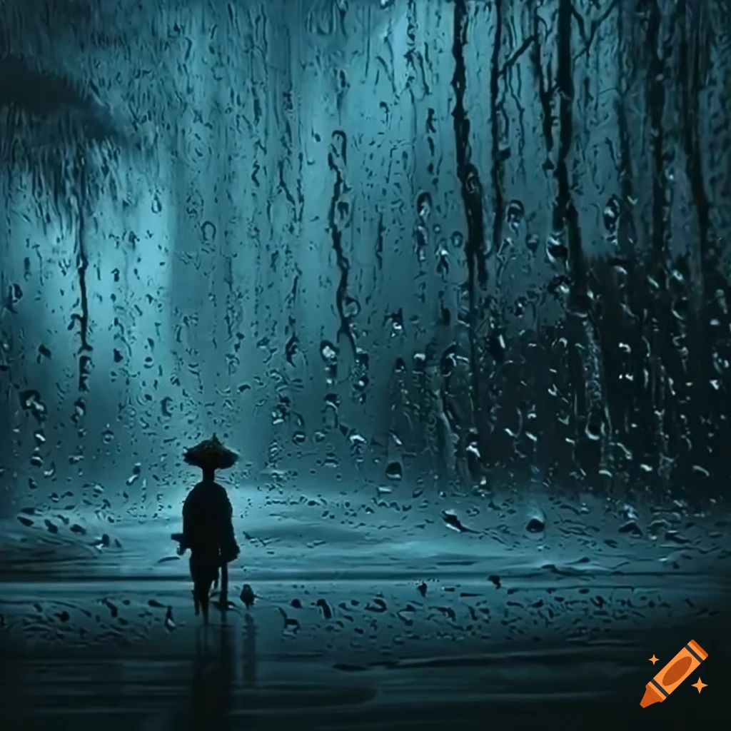 2D artwork of a strange place in the rain