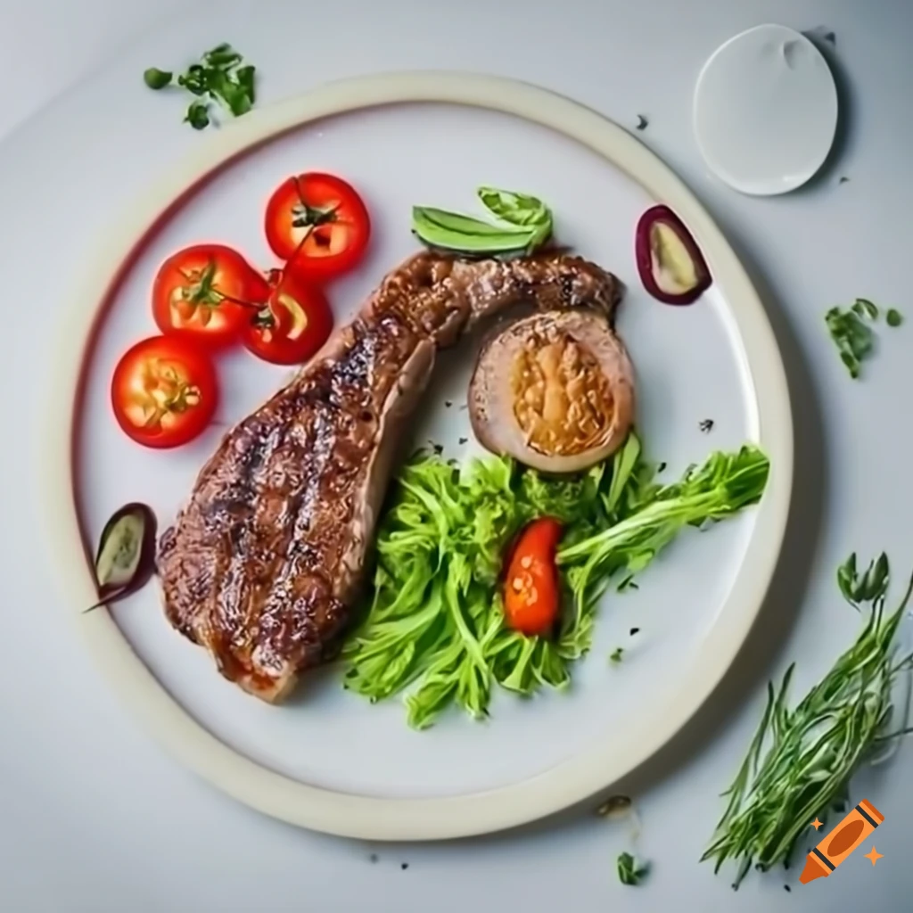 delicious steak with vegetables on a light background