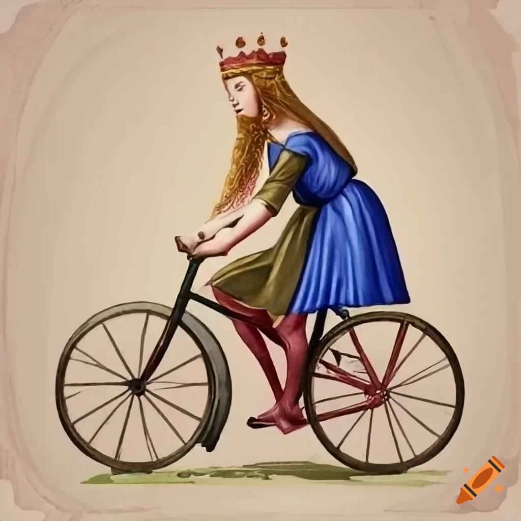 Isabel la Católica riding a bicycle in Medieval Spain