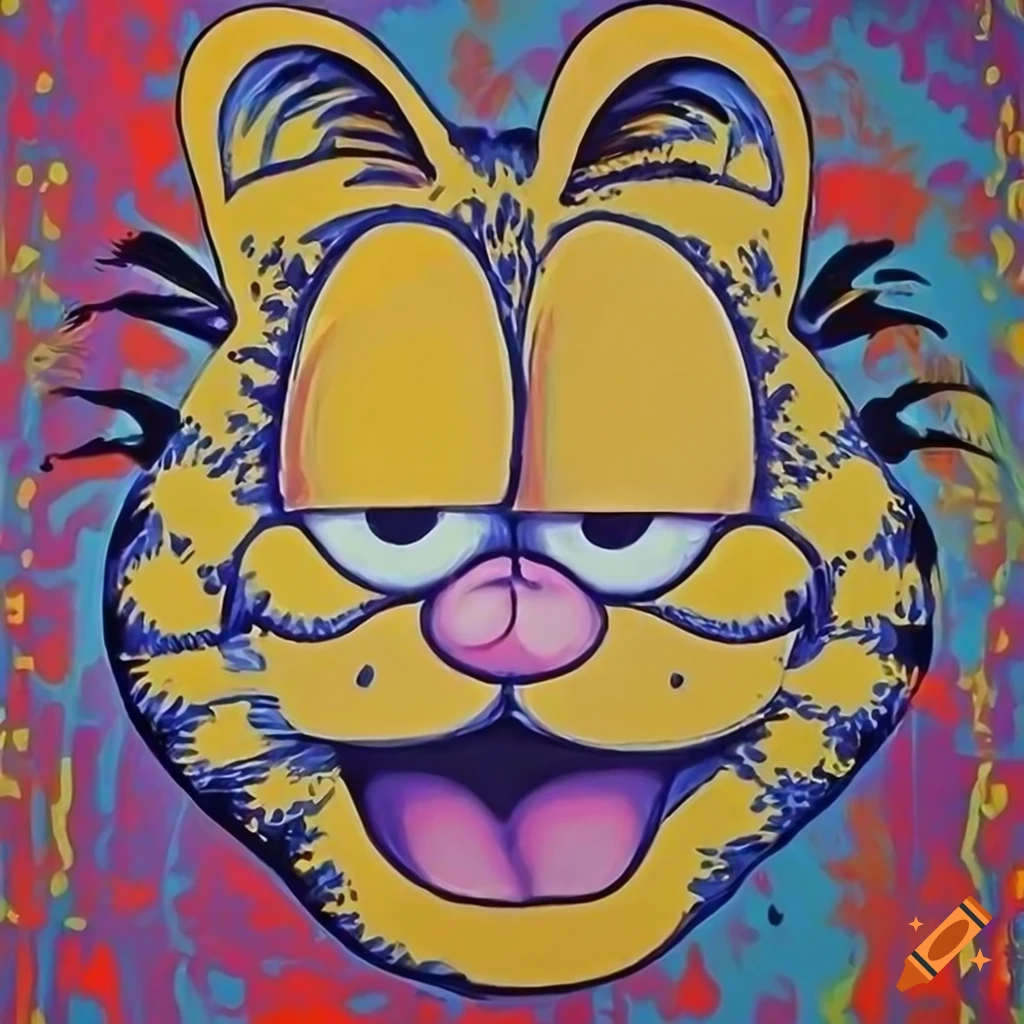 oil painting of a smiling Garfield in colorful background