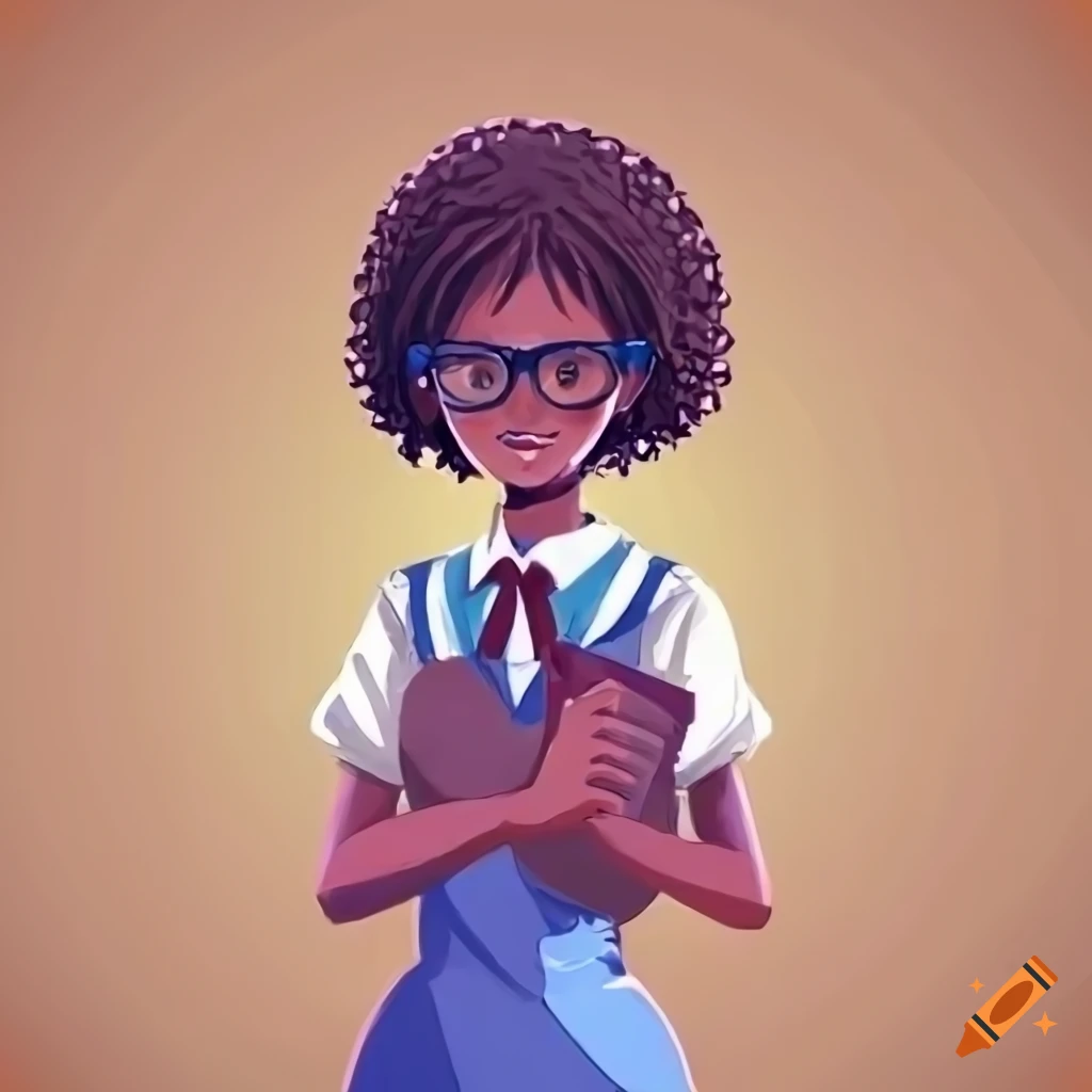 anime-style African schoolgirl with eyeglasses