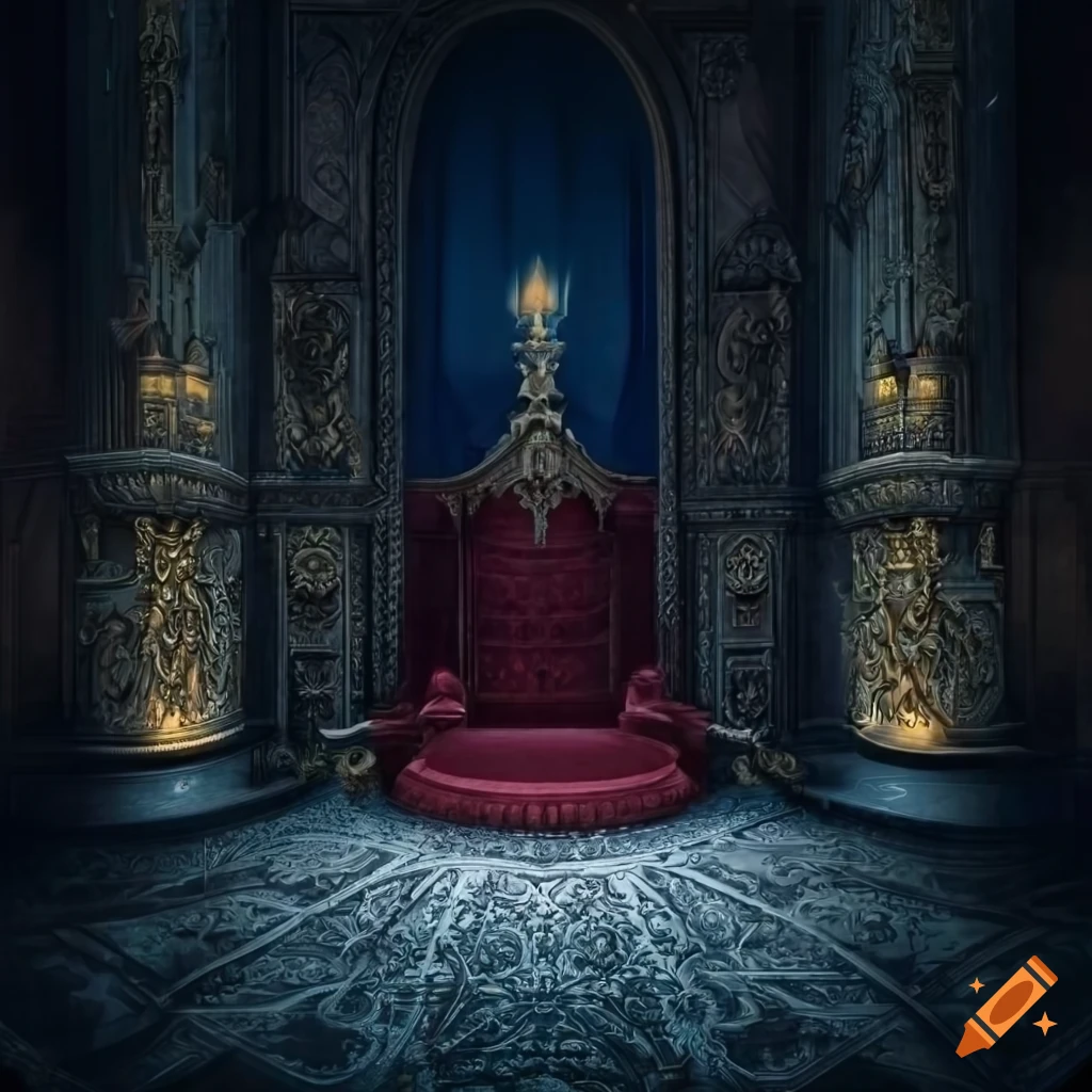 view of a castle throne room with an empty throne