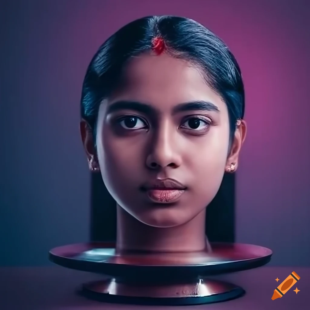 photorealistic image of an Indian teenage girl with makeup in a science lab