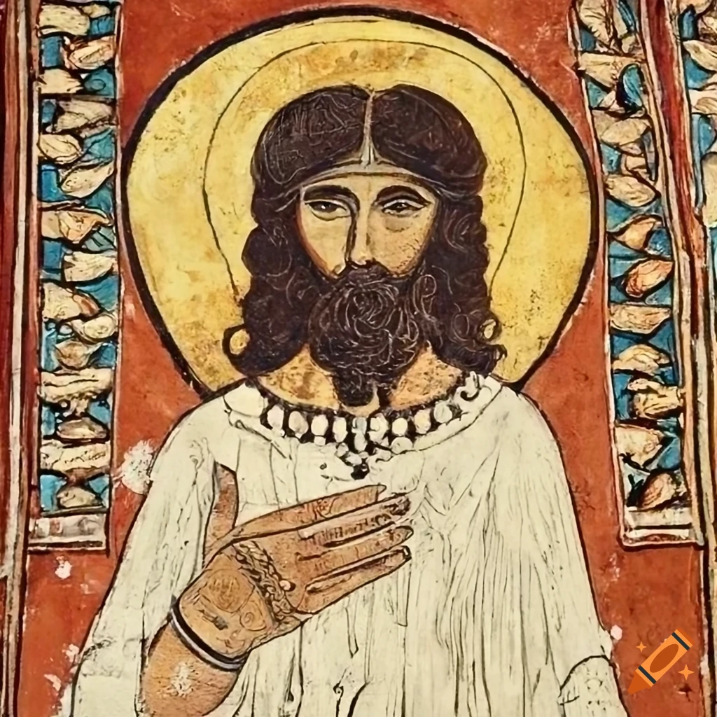 ancient drawing of Prophet Mani with long hair and beard