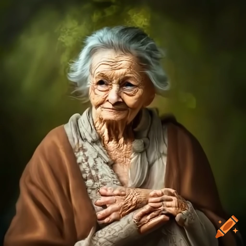 old woman sitting under a tree