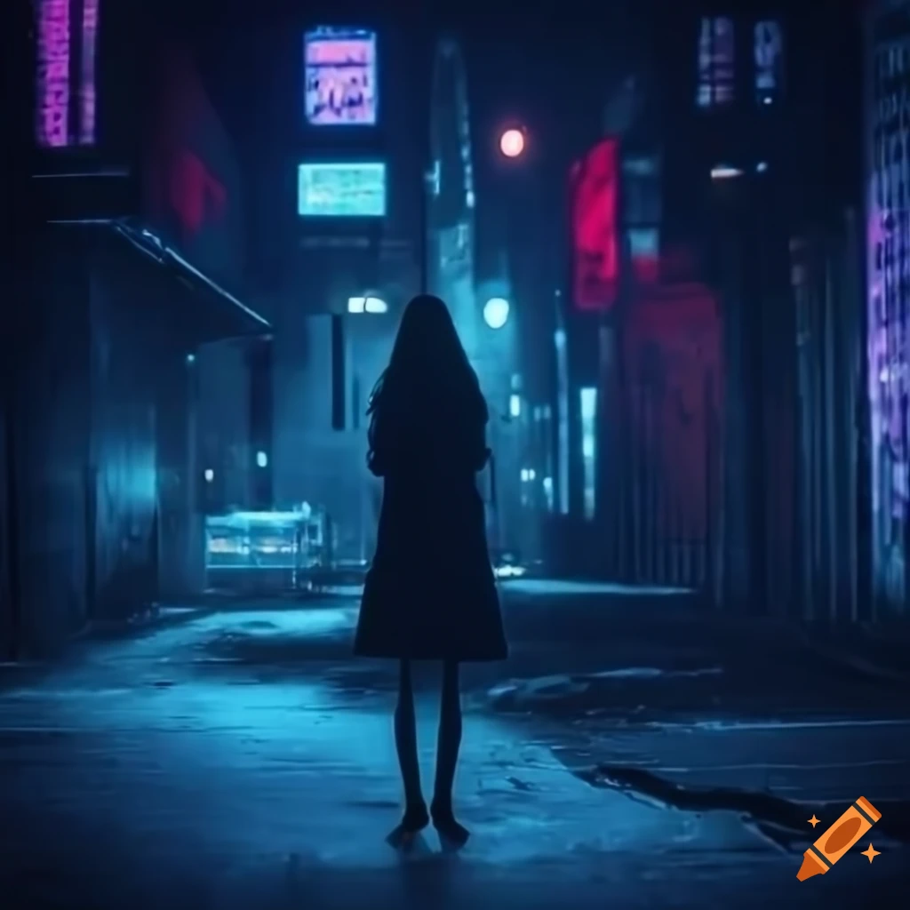 cyberpunk artwork of a catgirl ghost in a city at night