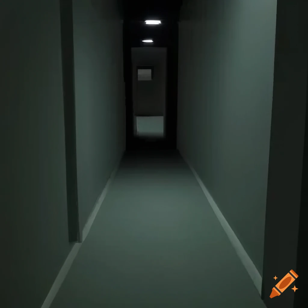 dark and low quality image of a liminal space hallway