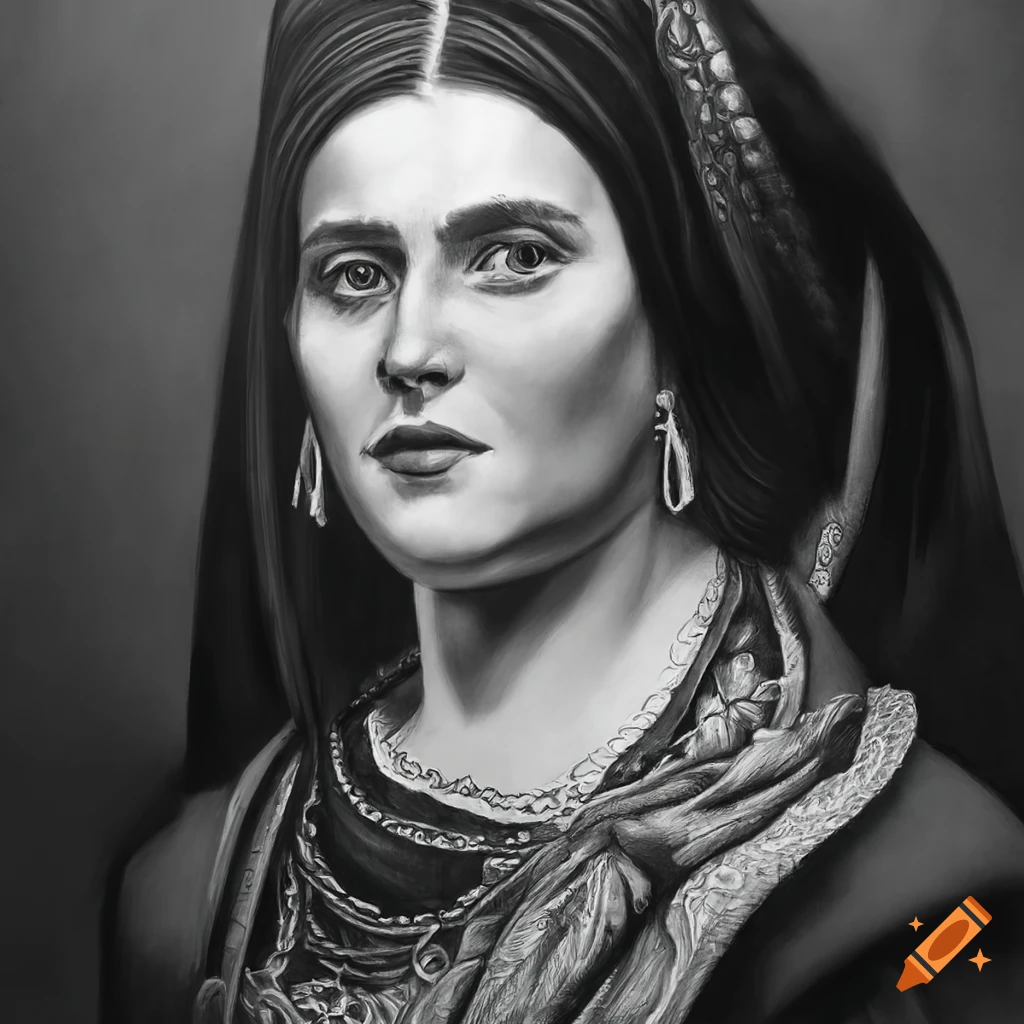 detailed pencil portrait of a Bosnian woman