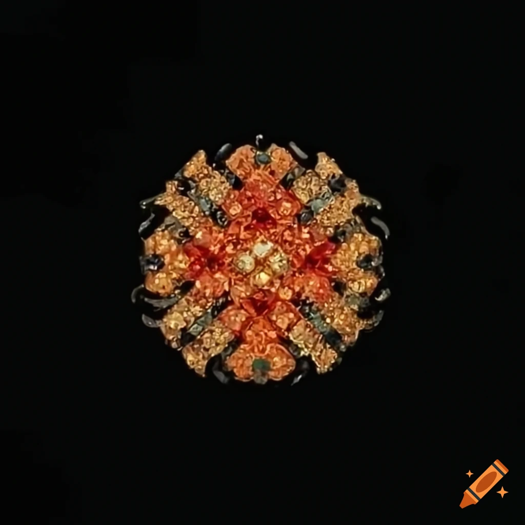 jeweled coral, amber, ruby, and gold motif on black background