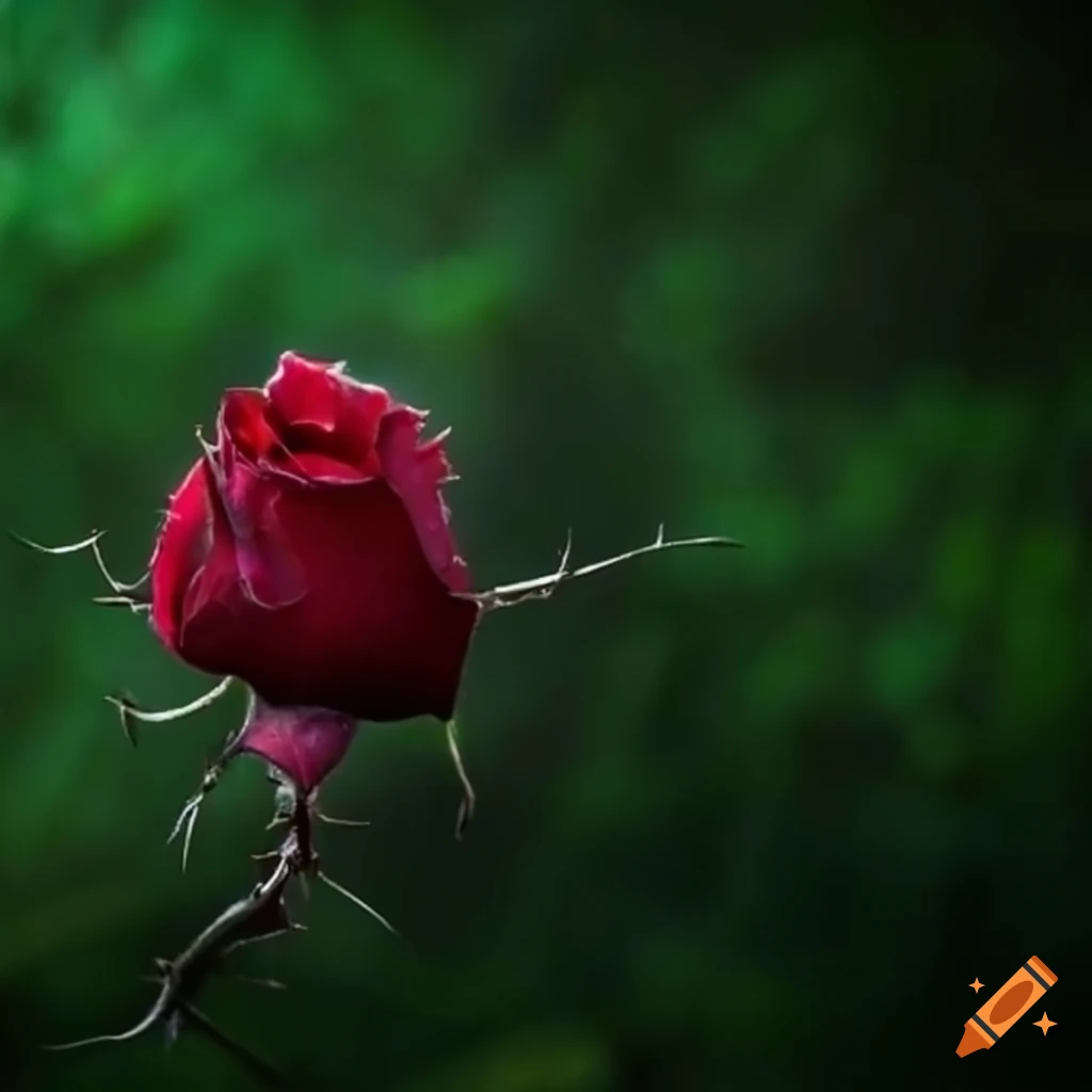 beautiful rose with sharp thorns on a green wasteland