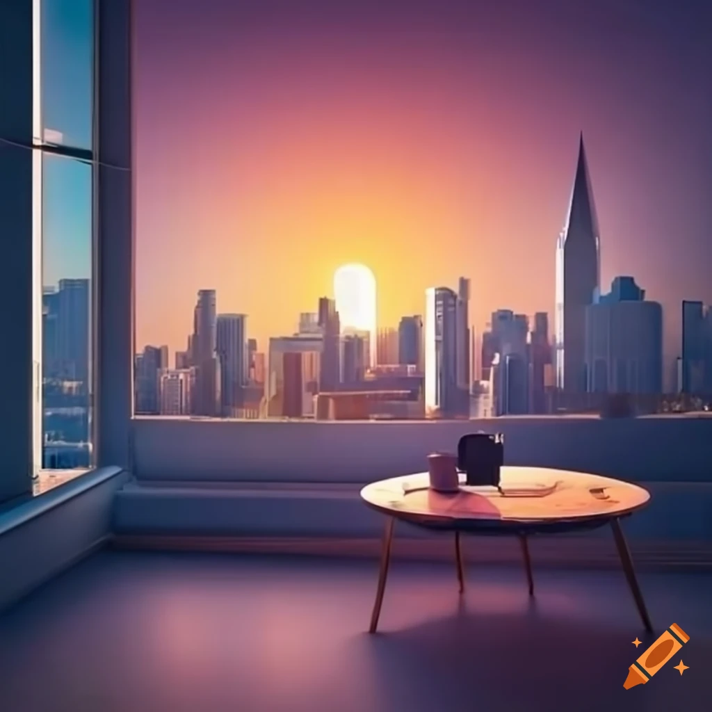 living room with city skyline view