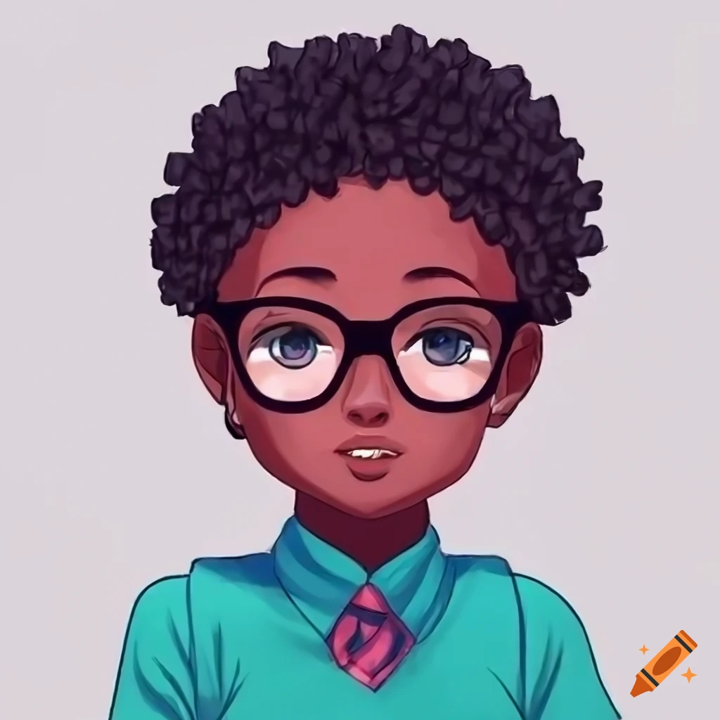 anime-style African schoolgirl with eyeglasses