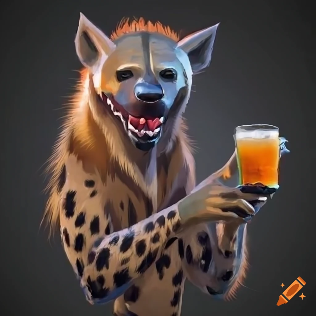 funny illustration of a hyena in a bar