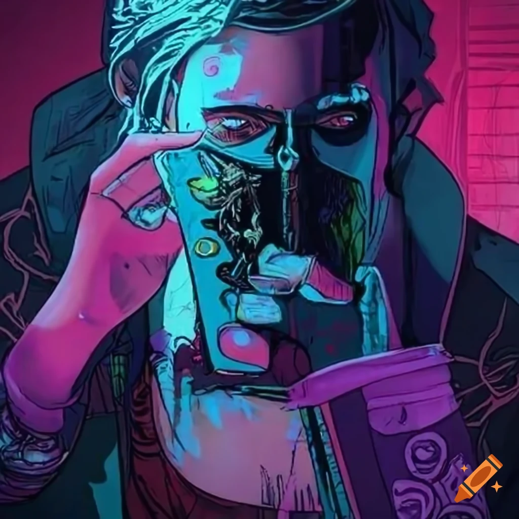 cyberpunk style Male Magician tarot card