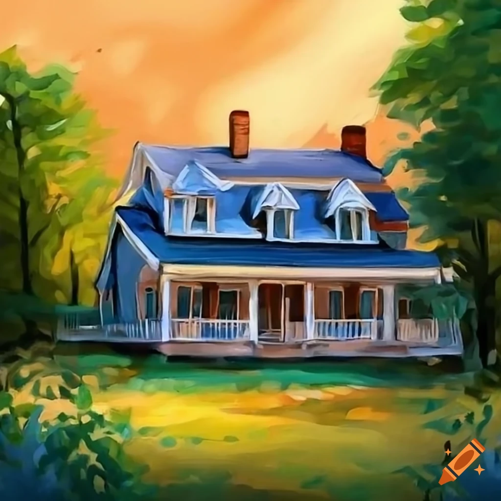 painting of a farmhouse with a welcoming front porch