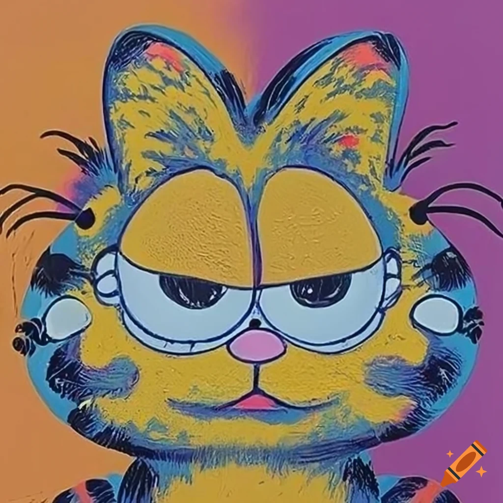 oil painting of a smiling Garfield in colorful background
