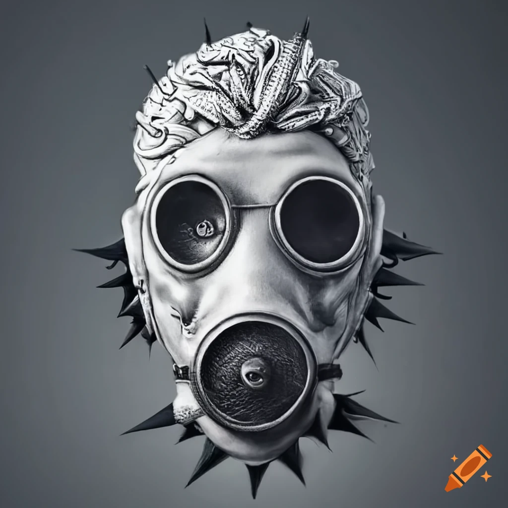 black and white gasmask with spike