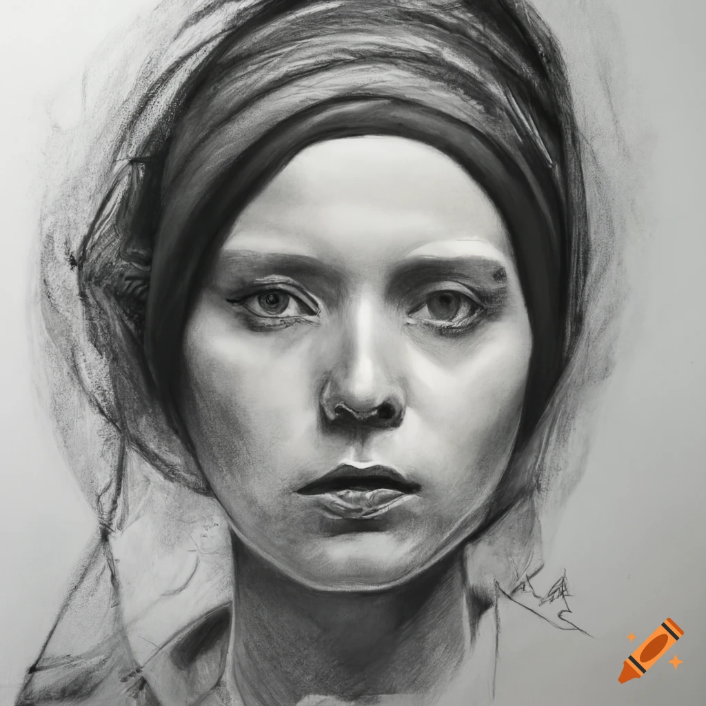 detailed pencil portrait of a modern Bosnian woman