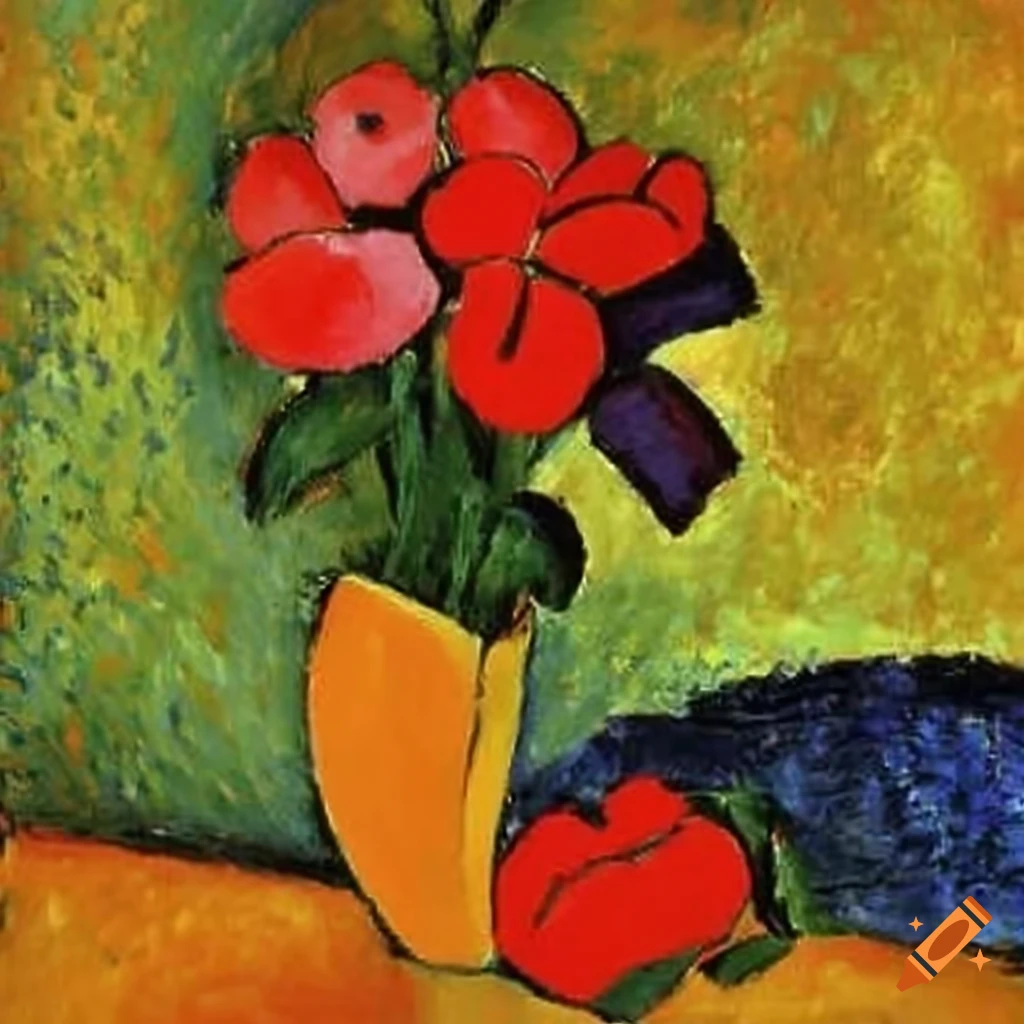 Fauvist painting of flowers on a table