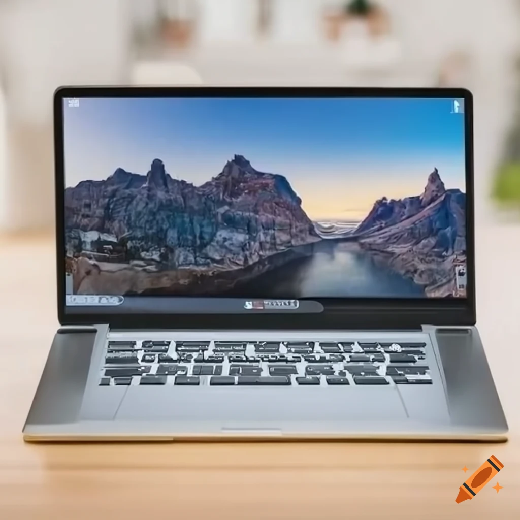 desk with laptop and book