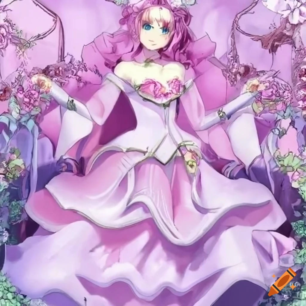 retro-style magical girl with a pink hat and roses