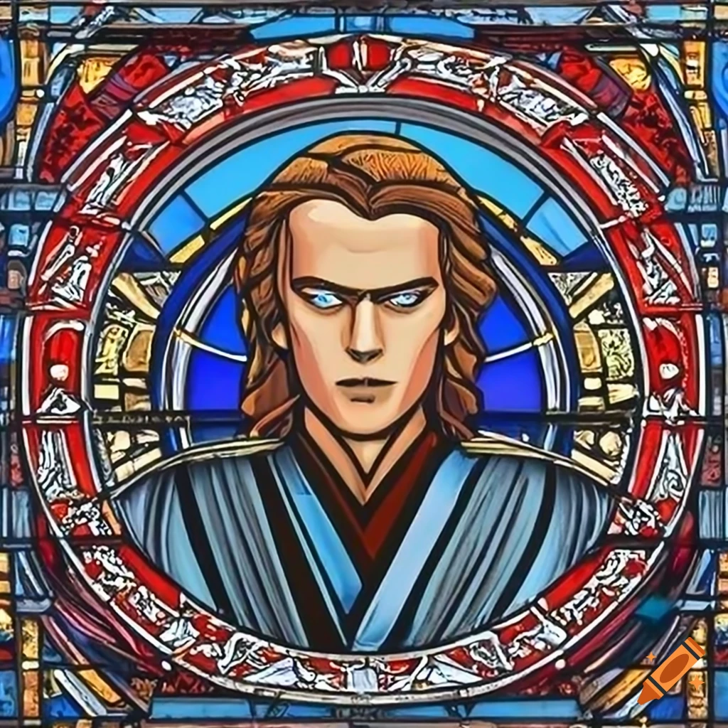 stained glass portrait of Anakin Skywalker as the Jedi chosen One