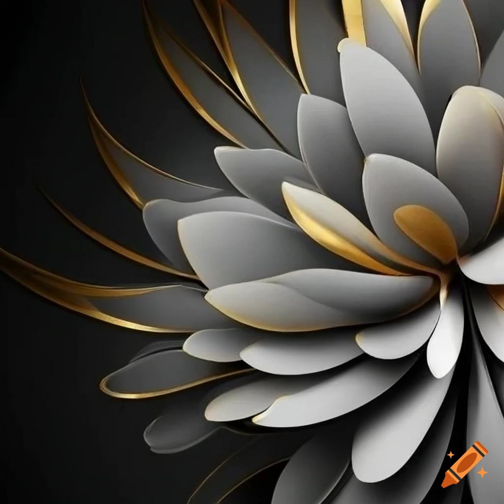 black and gray flower wall art with gold accents