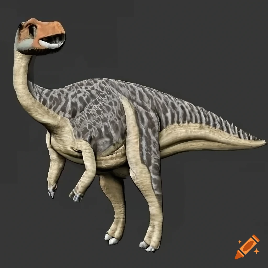 scientific illustration of a Hadrosaurus with intricate color pattern and textured skin