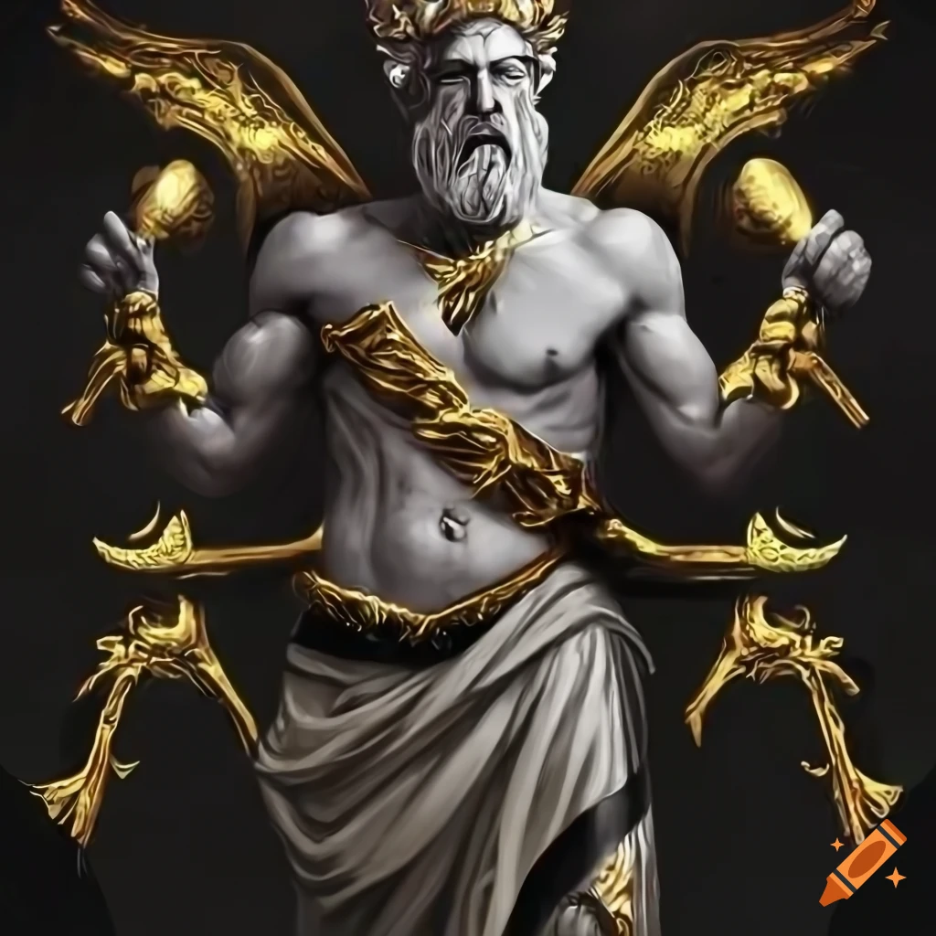 Black and gold themed Twitter profile picture with Greek gods and crypto  icons on Craiyon