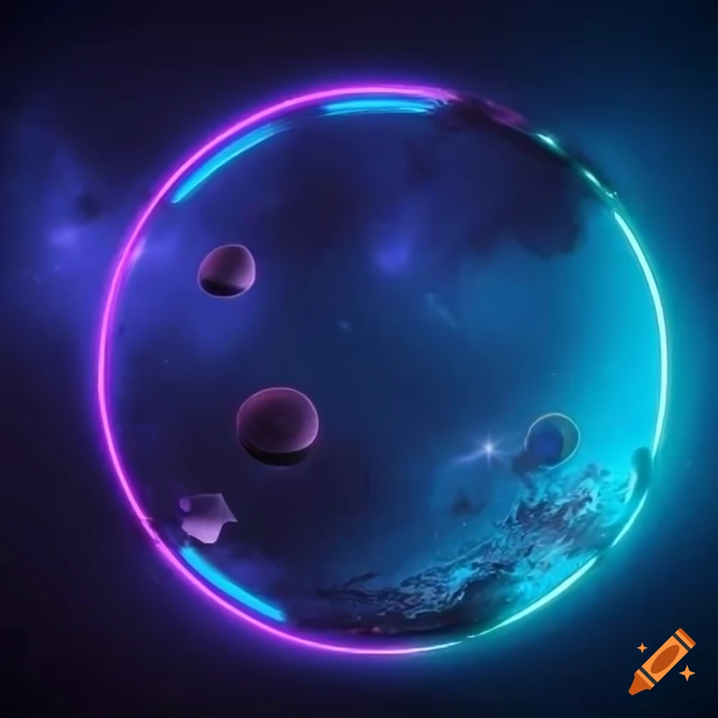 neon text "The space enigma" on universe background